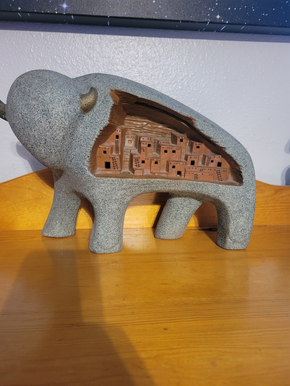 Vintage Terracotta Lighted Buffalo Sculpture